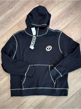 BABYLON Waffle Hoodie Black Outter Stitching Upside Down Peace Sign Size Large
